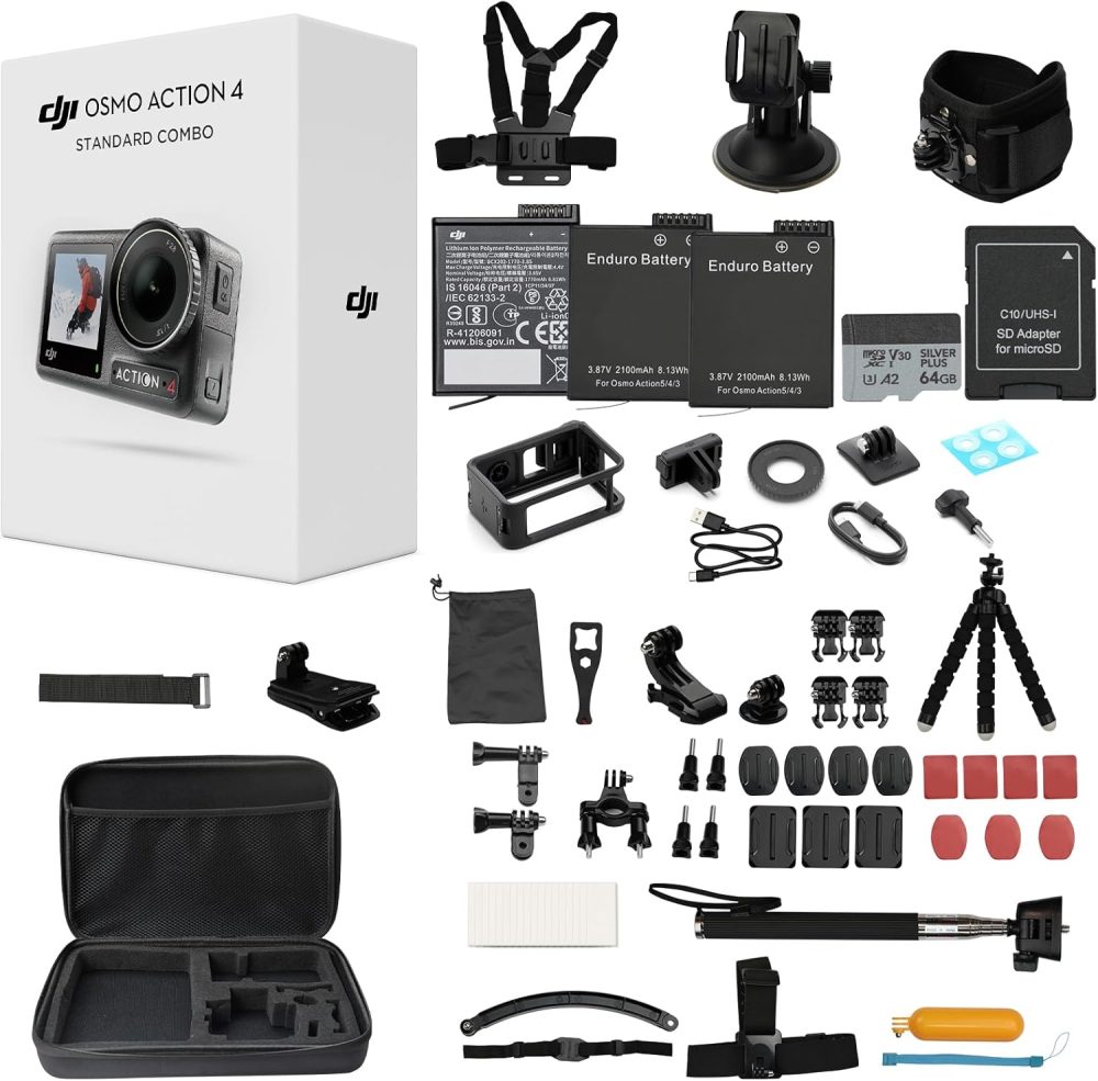 DJI Osmo Action 4 Standard Combo with 50 Piece Accessory Kit + 2 Extra Batteries + 64GB Card, 4K/120fps Waterproof Action Camera with a 1/1.3-Inch Sensor, Long-Lasting 160 Mins, Outdoor Camera - Image 9