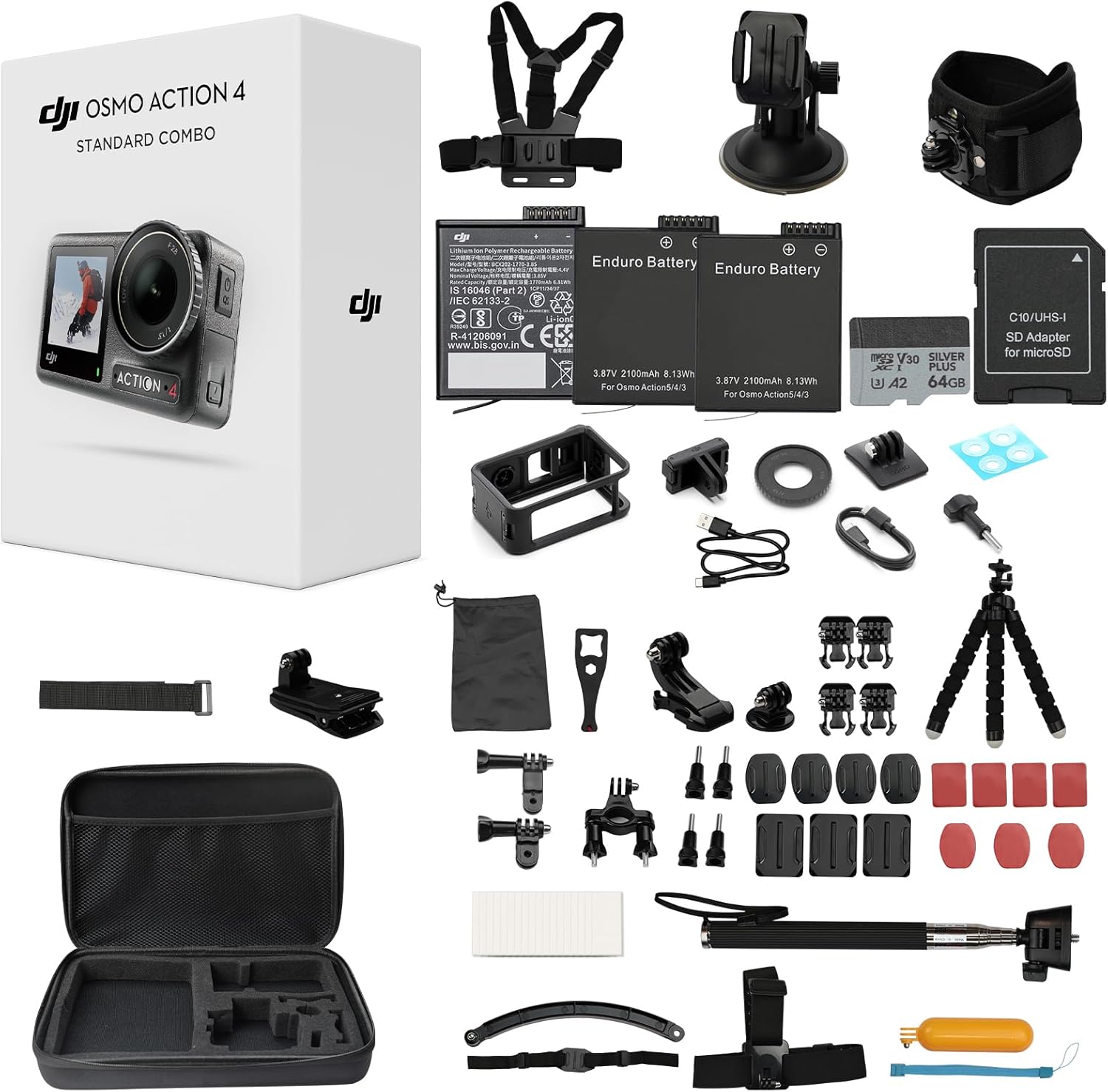 DJI Osmo Action 4 Standard Combo with 50 Piece Accessory Kit + 2 Extra Batteries + 64GB Card, 4K/120fps Waterproof Action Camera with a 1/1.3-Inch Sensor, Long-Lasting 160 Mins, Outdoor Camera - Image 9